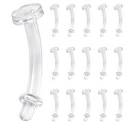 Neyauo 15PCS 14G Clear Piercing Retainers For Surgery Flexible Plastic Invisible Cartilage Earrings Plastic Daith Rook Earrings Eyebrow Rings Curved Barbells Belly Piercing Retainers