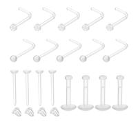 Neyauo 18 Pcs 20g Clear Nose Studs Rings for Work Clear Piercing Retainers for Surgery Bioflex Plastic Septum Retainer Invisible Lip Rings Plastic Cartilage Earrings Studs for Sport Surgery