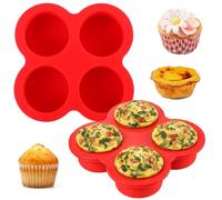 Neyauo 2 Pack Air Fryer Egg Bite Molds 4-Cups Silicone Egg Bite Molds Food Grade Round Muffin Pan Non-Stick Eggs Baking Pan for Baking Mini Muffins Eggs Bites Tart Mini Cupcake Quiche(Red)