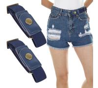 Neyauo 2 Pcs Buckle Free Belt Women Men, Elastic Comfortable Side Belt Bros Invisible Buckleless Belts for Women Men Jeans, Blue, Standard