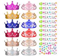 Neyauo 22 Pack DIY Crowns Set Includes 12pcs Non-Woven Fabric Princess Crowns and 10pcs Diamond Stickers for Birthday Party Decorations