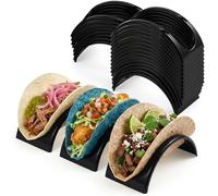 Neyauo 24 Pcs Single Taco Holder Stand, Reusable Tortilla Tray Plates, Soft or Hard Taco Holders for Party, Tuesday, Dishwasher & Microwave Safe(Plastic, Black)