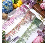 Neyauo 3 Rolls Floral Washi Tape, 50mm Wide PET Decorative Tape with Rose Vine & Green Leaf Patterns, Self-Adhesive Flower Stickers for Scrapbooking, Junk Journal, Planner, Gift Wrap & DIY Crafts