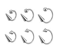 Neyauo 6PCS Lip Piercing Jewelry 16G Lip Rings Stainless Steel 8/10/12mm Horseshoe Spike/Ball Lips Ring Tragus Helix Earrings Studs for Women Men