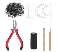 Neyauo Hair Extension Tools Kit, 200pcs Silicone Hair Beads, 1 Roll Sewing Thread, 1pcs Three Hole Hairs Pliers, Pulling Hook Needle, Loop Needle Threader, 8 Sewing Needles, Black