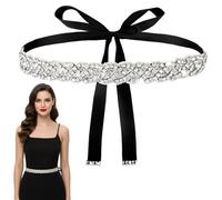 Neyauo Sparkly Rhinestone Crystal Sash with Adjustable Ribbon, Handcrafted Bridal Wedding Waist Belt, Elegant Bling Belt for Wedding Dress Evening Gowns Prom Bridesmaid & Jeans, Silver