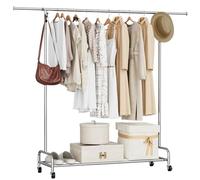 NEYCIL Clothing Rack Chrome, 47.05" to 65.94" Adjustable Rolling Clothing Rack, Drying Garment Rack for Hanging Clothes, Metal Clothes Organizer with Wheels for Bedroom, Laundry Room, Silver