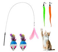 Neyeau Cat Teaser Wand, Cat Feather Toy with Bell, Kitten Stick Toy, Includes 2 Replacement Seahorse Heads and 2 Plush Mice, Suitable for Kitten Play Training and Hunting Exercise