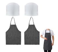 Neyeau Chef Aprons for Men Women,Black & White Striped Kitchen Apron for Cooking,Adjustable,for Restaurant,Bar Staff Chefs Waiters,Coffee,House,Gardening,with 2 Disposable Chef Hats