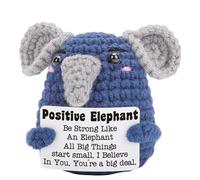 Neyeau Positive Crochet Elephant, Mini Funny Emotional Support Animal, Stress Relief Cute Crochet Doll with Positive Cards, Gift for Women Girls Teens