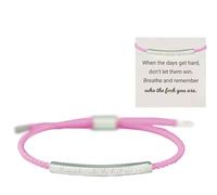 Neyeau Remember Who The You Are Motivational Strength Bracelet for Women Adjustable Handmade Hand Braided Clasp String Bracelet Engraved Inspirational Quote for Family Friends Women Girls Pink