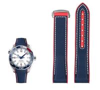 NEYENS 20mm 22mm Nylon Rubber Watchband For Omega SEAMASTER PLANET OCEAN Men Deployant Clasp Strap Watch Accessorie Silicone Watch(Blue red silver,20mm)