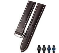 NEYENS 21mm 20mm 22mm Cow Leather Watch Strap for Omega Seamaster 300 Speedmaster Watch Bands(Dark brown silver,22mm)
