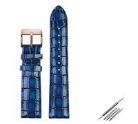 NEYENS Crocodile texture Calfskin Leather Watch Strap18mm 20mm 22mm Watchband For Men women Watch band Solid Buckle(Blue Rose gold,18mm)