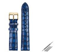 NEYENS Crocodile texture Calfskin Leather Watch Strap18mm 20mm 22mm Watchband For Men women Watch band Solid Buckle(Blue gold,22mm)