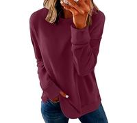 NEYOUQE womens sweatshirts crew neck pullover ladies plain sweatshirt without hood long sleeve jumpers cotton jumper for women uk Wine Red L