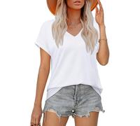 NEYOUQE Womens White t Shirts V Neck Ladies Summer Tops Short Sleeve Cotton Solid tee Holiday Casual Shirts White L