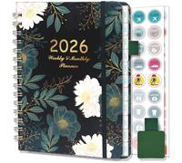 NEYSA A5 Diary 2026 Week to View - Jan - Dec 2026 (12 months) - Weekly Monthly Academic Planner With Pen Loop, Plan Stickers,Monthly Tabs, Back Pocket,Spiral Bound, 1 Week On 2 Pages(Green)