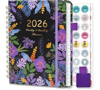 NEYSA A5 Diary 2026 Week to View - Jan- Dec 2026 (12 months) - Weekly Monthly Academic Planner With Pen Loop, Plan Stickers,Monthly Tabs, Back Pocket,Spiral Bound, 1 Week On 2 Pages (purple)