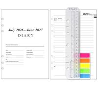 NEYSA Diary 2026 2027 Refill Day per Page, July 2026 - June 2027,Extra Annual Monthly Overview, Notes, Contact, 6 Hole, Page a Day Academic Daily Planner Inserts for A5 Organizer/Binder