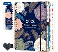 NEYSA Diary 2026 A5 Week to View Jan -Dec 2026 (12 Months) Spiral Bound Academic Planner with Self-adhesive pen loop,Ruler Bookmark, Monthly tabs & Stickers