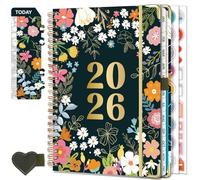 NEYSA Diary 2026 A5 Week to View Jan -Dec 2026 (12 Months) Spiral Bound Academic Planner with Self-adhesive pen loop,Ruler Bookmark, Monthly tabs & Stickers