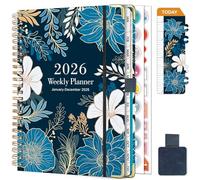 NEYSA Diary 2026 Week to View A5 Academic Diary January-December 2026 (12 Months) Planner with Self-adhesive pen loop, Ruler Bookmark & Stickers (Blue and white)