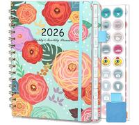 NEYSA Diary 2026 Week to View - Jan- Dec 2026 (12 months) - A5 Weekly Monthly Academic Planner With Pen Loop, Plan Stickers,Monthly Tabs, Back Pocket,Spiral Bound, 1 Week On 2 Pages (Pink)