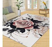 NEYTIIR Brown Leopard Animal Print, European Bohemian Vintage Cheetah Apartment Carpet, Low Pile Rug Easy Cleaning For Living Room(Rose Floral,150 x 200 cm)