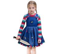 nezababy Chucky Costume Kids Girls Toddler Chuckie Outfit Top Dress Creepy Doll Clothing Scary Halloween Cosplay Killer Dress Up (120-130cm(8-9T))