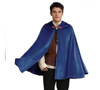 nezababy Medieval Cape with Hood Renaissance Hobb Cape Viking Clothing Halloween Wizard Knight Costume Men Women (Blue)