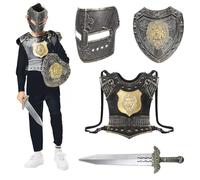 nezababy Medieval Knight Armor Costume Kids with Sword Shield Renaissance viking Crusader Gladiator Roman Soldier Ares Outfit (Bronze)