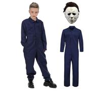 Nezababy Michael Myers Costume for Children - Killer Jumpsuit & Scary Mask - 2-Piece Halloween Horror Props Outfit (Michael Myers Costume + Mask, X-Large)