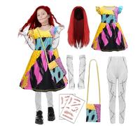 nezababy Sally Costume Kids,Sally Halloween Costume,Sally Dress with Wig Sleeves Leggings Bag Christmas Nnightmare Outfit (8-9 years)