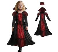nezababy Vampire Costume For Girls Toddler Vampire Dress with Chocker Tooth Sticker Rose Halloween Carnival Cosplay Demon Outfit (L)