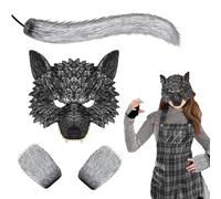 nezababy Werewolf Mask Wolf Mask With Tail Gloves Halloween Cosplay Animal Big Bad Wolf Therian Wolfman Outfit Accessaries (Gray)