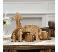 nezababycos Empty Tomb Easter Scene and Cross Decorations, Wooden Easter Resurrection Nativity Scene Cross Jesus Tiered Tray for Christian Religious Home Table Mantel Shelf Office Farmhouse