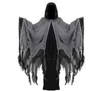 nezababycos Halloween Hooded Cloak Scary Ghost Tattered Robe Medieval Wizard Death Cape Cosplay Costume for Adult Men Women, Black, One Size
