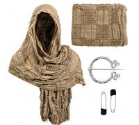 nezababycos Post Apocalyptic Hooded Shawl Scarf Medieval Renaissance Cowl Cloak Cape Tattered Viking Wizard Costume for Men Women (Brown)