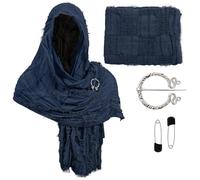 nezababycos Post Apocalyptic Hooded Shawl Scarf Medieval Renaissance Cowl Cloak Cape Tattered Viking Wizard Costume for Men Women (Blue)