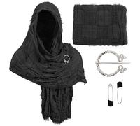 nezababycos Post Apocalyptic Hooded Shawl Scarf Medieval Renaissance Cowl Cloak Cape Tattered Viking Wizard Costume for Men Women (Black)