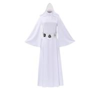 nezafly Princess Costume Women White Dress Hooded Robe with Belt Halloween Carnival Outfits Set for Adults