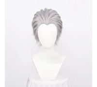 NEZIH Anime Devil May Cry 5 Vergil Cosplay Silver Gray Short Hair Synthetic Hair Cosplay Wig + Wig Cap Synthetic Halloween Party Prop, Halloween Decoration, Anime Fan Gift