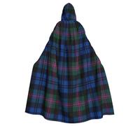 NEZIH Blue And Green Scottish Tartan Witch And Vampire Cosplay Costume Cloak,Carnival Hooded Cape For Adults,Suitable For Carnival Parties