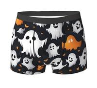 NEZIH Cute White Ghost Halloween Pattern Print Men's Athletic Underwear Moisture Wicking Performance Boxer Briefs Mens, Black, XL