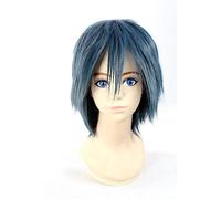 NEZIH Dark Blue Short Straight Wig Final Fatasy Noctis Lucis Caelum Atobe Keigo for The Halloween Party Cosplay Wig, with Wig Cap, Decorative Accessories, Anime Gifts