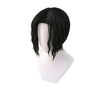NEZIH Demon Slayer Kimetsu No Yaiba Kibutsuji Muzan Black Short Curly Wig Cosplay Costume Heat Resistant Synthetic Hair Men Women Wigs, with Wig Cap, Halloween Decoration Accessories