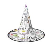NEZIH French Paris Tour Eiffel Tower Print Halloween Hat Accessory Adults Costume Party Cone Witch Hat Women, Kids, Girls, Boys