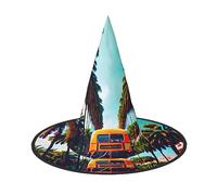 NEZIH - Halloween Hat Colorful Bus Palm Tree Print Hat Adult Accessory Party Cone Witch Hat Women Kids Girls Boys