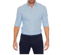 NEZIH Men's Stretch Zip Shirt Long Sleeve Business Fake Button Zipper Up Dress Shirts Casual Work Office Dress Shirts (Color : Light Blue, Size : Large)